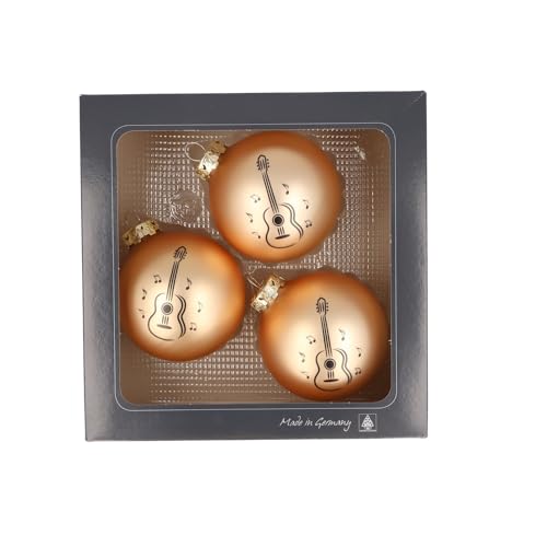 3er-Set Weihnachtskugeln mit Konzertgitarre-Druck, Musik-Design, (Altgold matt) von Musikboutique