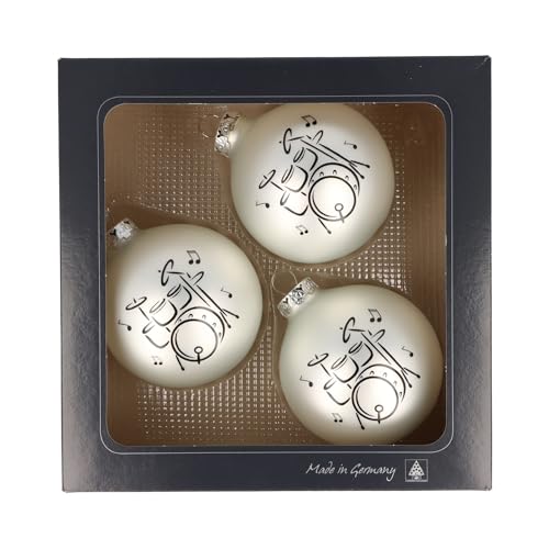 3er-Set Weihnachtskugeln mit Schlagzeug-Druck, Musik-Design, (Silber matt) von Musikboutique