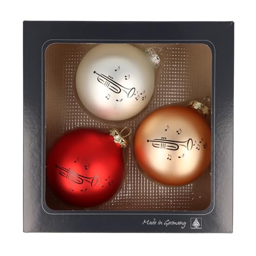 3er-Set Weihnachtskugeln mit Trompete-Druck, Musik-Design, (Altgold/Rot/Silber matt) von Musikboutique