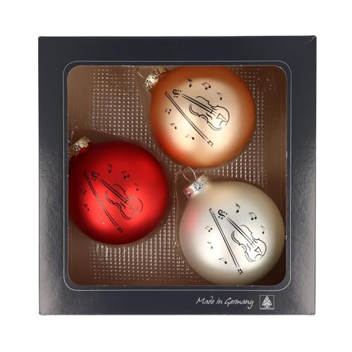 3er-Set Weihnachtskugeln mit Violine-Druck, Musik-Design, Geige (Altgold/Rot/Silber matt) von Musikboutique