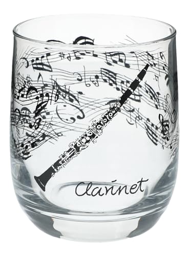 Glas mit Instrumenten und musikalischen Motiven, schwarzer Druck (Klarinette), 275 ml von Musikboutique