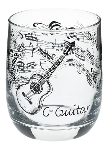 Glas mit Instrumenten und musikalischen Motiven, schwarzer Druck (Konzertgitarre), 275 ml von Musikboutique