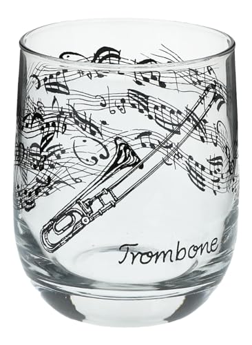 Glas mit Instrumenten und musikalischen Motiven, schwarzer Druck (Posaune), 275 ml von Musikboutique