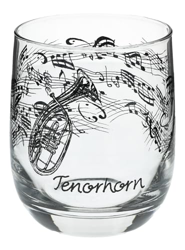 Glas mit Instrumenten und musikalischen Motiven, schwarzer Druck (Tenorhorn), 275 ml von Musikboutique