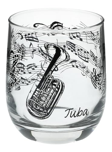 Glas mit Instrumenten und musikalischen Motiven, schwarzer Druck (Tuba), 275 ml von Musikboutique