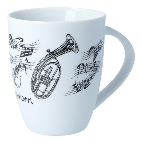 Kaffeetasse mit diversen Instrumenten und musikalischen Motiven (Tenorhorn), 280 ml von Musikboutique