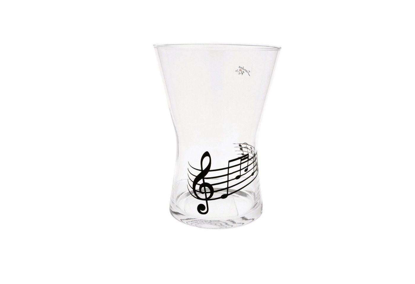 Musikboutique Dekovase, Glas-Vase mit schwarzem Violinschlüssel und Notenlinie von Musikboutique