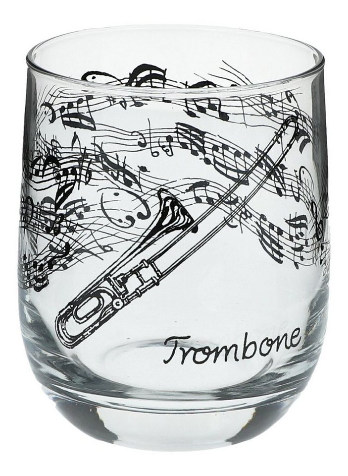 Musikboutique Glas, Trinkgefäß, bedruckt mit Posaunen-Motiv von Musikboutique