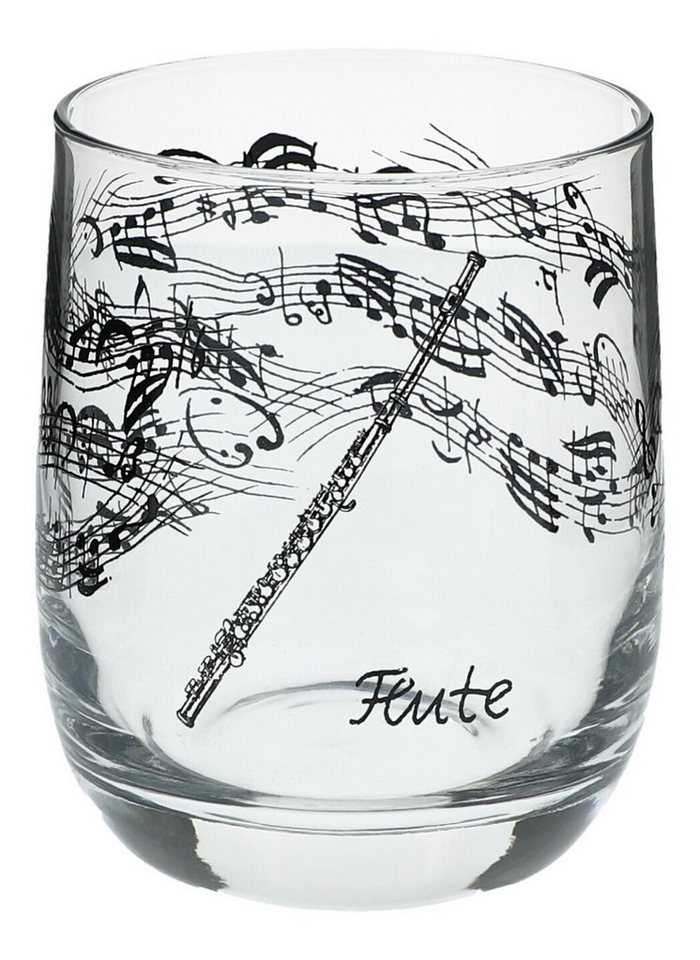 Musikboutique Glas, Trinkgefäß, bedruckt mit Querflöten-Motiv von Musikboutique