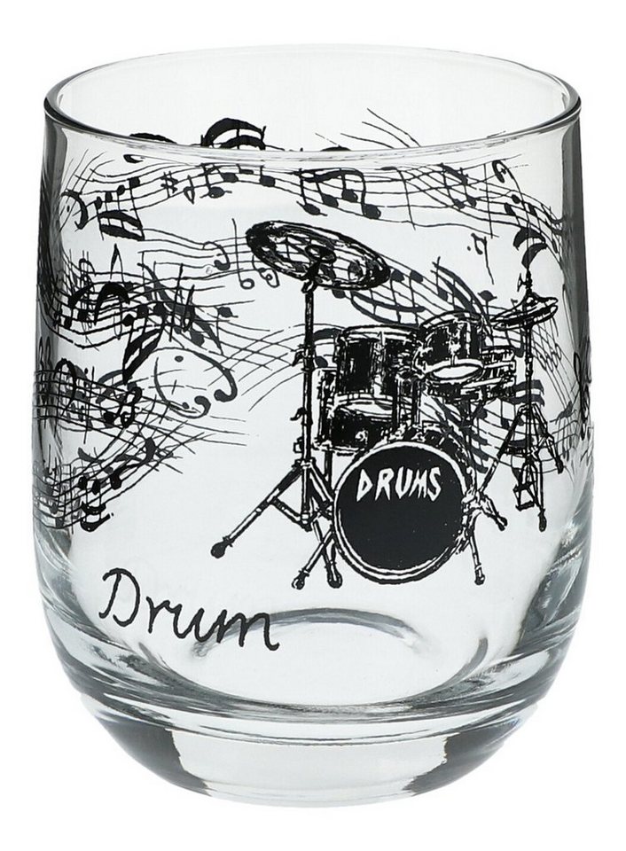 Musikboutique Glas, Trinkgefäß, bedruckt mit Schlagzeug-Motiv von Musikboutique