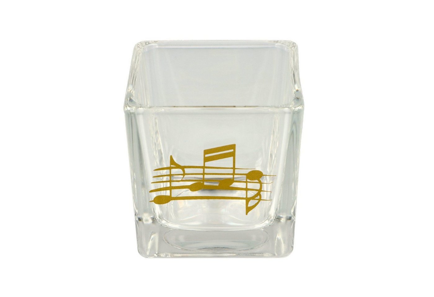 Musikboutique Teelichthalter, aus Glas mit Notenlinie und Noten in gold von Musikboutique