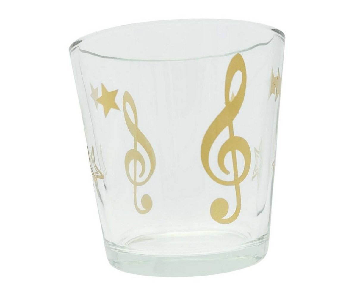 Musikboutique Teelichthalter, aus Glas mit Violinschlüssel und Sternen in gold von Musikboutique