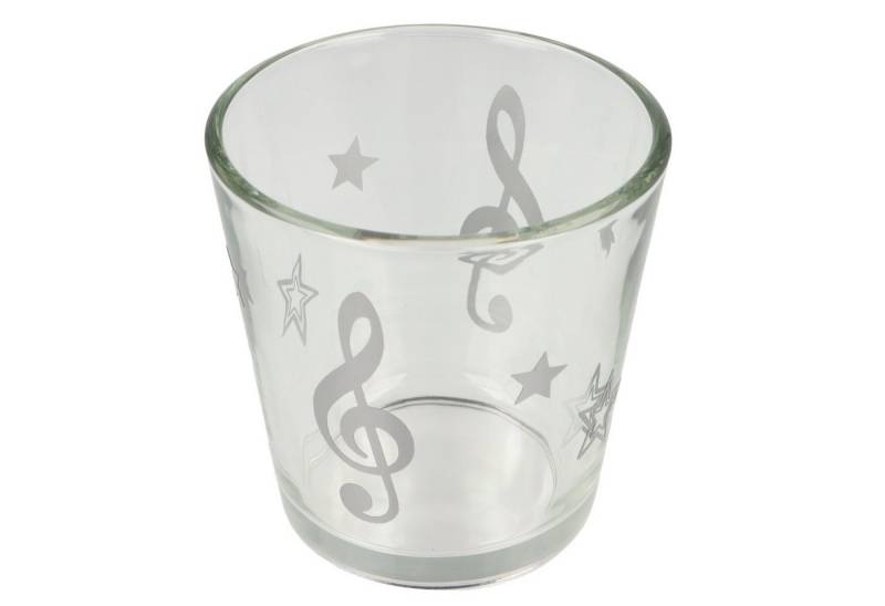 Musikboutique Teelichthalter weihnachtliches Teelichtglas mit Violinschlüssel und Sternen, aus Glas mit Violinschlüssel und Sternen in silber von Musikboutique
