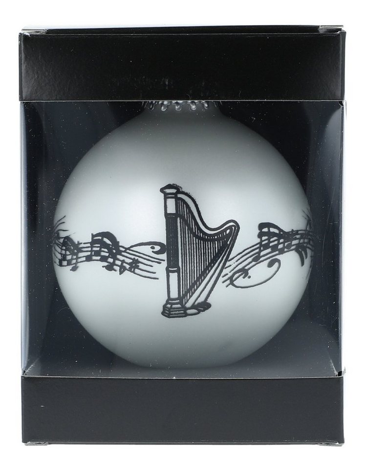 Musikboutique Weihnachtsbaumkugel Musik-Motiv-Weihnachtskugeln (einzeln) in der Geschenkbox - Design:, mit Musikmotiv Harfe in der Geschenkbox von Musikboutique