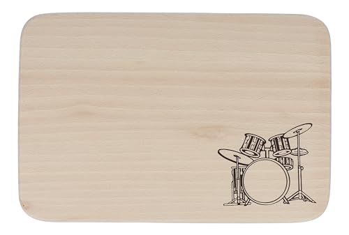 Schneidebrett aus Buchenholz mit musikalischen Motiven (Schlagzeug) von Musikboutique
