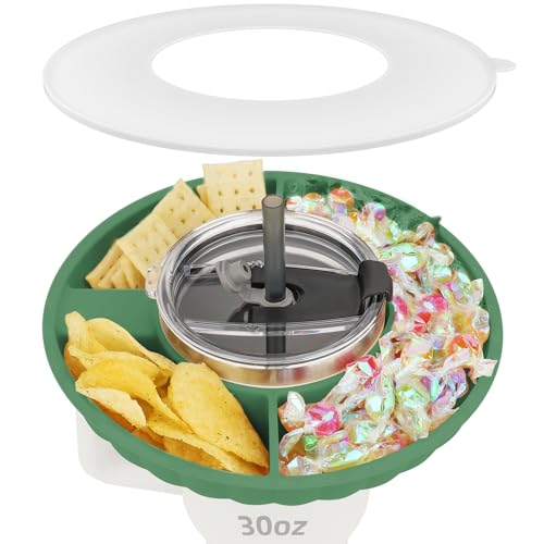 Snackschale mit Deckel für Stanley Cup 30oz/887ml, NUR FÜR 30OZ, Snackteller kompatibel mit Stanley Quencher 30oz Tumbler, Silikon Tablett mit 3 Fächern, Zubehör für Stanley 30oz (Grün), KEINE BECHER von Musiwanna