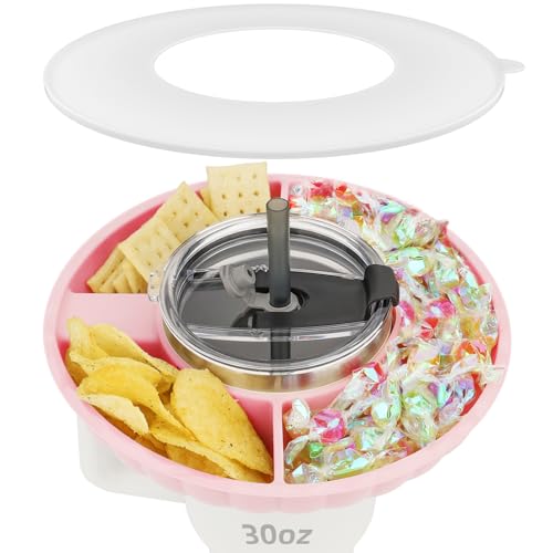 Snackschale mit Deckel für Stanley Cup 30oz/887ml, NUR FÜR 30OZ, Snackteller kompatibel mit Stanley Quencher 30oz Tumbler, Silikon Tablett mit 3 Fächern, Zubehör für Stanley 30oz(Rosa), KEINE BECHER von Musiwanna