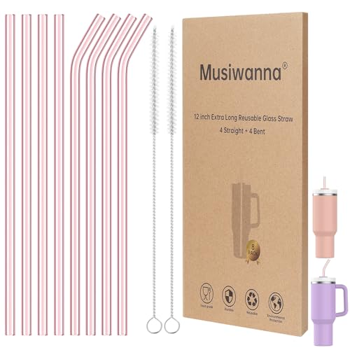 Rosa Glasstrohhalme 31cm Lange Durchmesser 1cm für Stanley Adventure Quencher Reisebecher 40oz, 8 Stück Bunt Ersatz Trinkhalme mit 2 Reinigungsbürsten, Wiederverwendbar Strohhalme, Stanley Cup Zubehör Rosa Glasstrohhalme 31cm Lange Durchmesser 1cm für Stanley Adventure Quencher Reisebecher 40oz, 8 Stück Bunt Ersatz Trinkhalme mit 2 Reinigungsbürsten, Wiederverwendbar Strohhalme, Stanley Cup Zubehör von Musiwanna