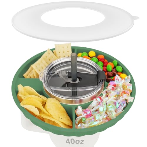 Snackteller mit Deckel für Stanley Cup 40oz/1,18L, NUR FÜR 40OZ, Snackschale kompatibel mit Stanley Quencher 40oz, Silikon Snack Tablett mit 4 Fächern, Snackring mit Abdeckung (Grün), KEINE BECHER von Musiwanna
