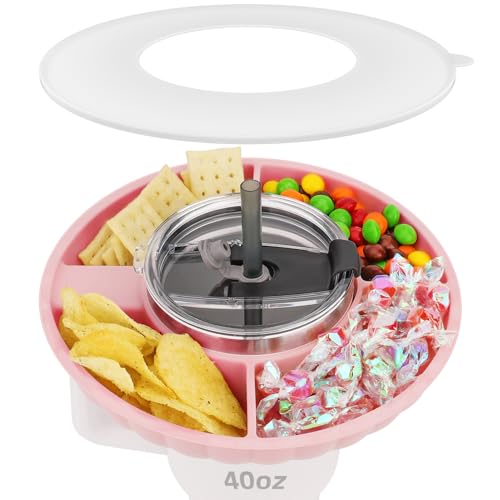 Snackteller mit Deckel für Stanley Cup 40oz/1,18L, NUR FÜR 40OZ, Snackschale kompatibel mit Stanley Quencher 40oz, Silikon Snack Tablett mit 4 Fächern, Snackring mit Abdeckung (Rosa), KEINE BECHER von Musiwanna