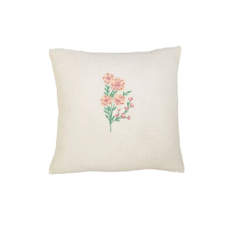 Musselin Welt Dekokissen Musselin Kissenbezug mit Stickerei Blumen Optik von Musselin Welt