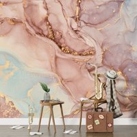 Marmor Tapete, Abstrakte Kunst Wandbild, Pastell Stil Vliestapete, Abziehen Und Aufkleben, Rosa Gold Abnehmbare Tapete von MusselinDream