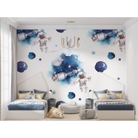 Raumfahrt Fototapete, Astronaut Kinder Tapete, Galaxy Universum Vliestapete, Raumschiff Wandbild, Personalisierbar von MusselinDream