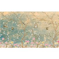 Vintage Chinoiserie Baum Wandbild, Frühlingsblumen Vogel, Abnehmbare Tapete, Pastell Wandtapete, Personalisierbar von MusselinDream