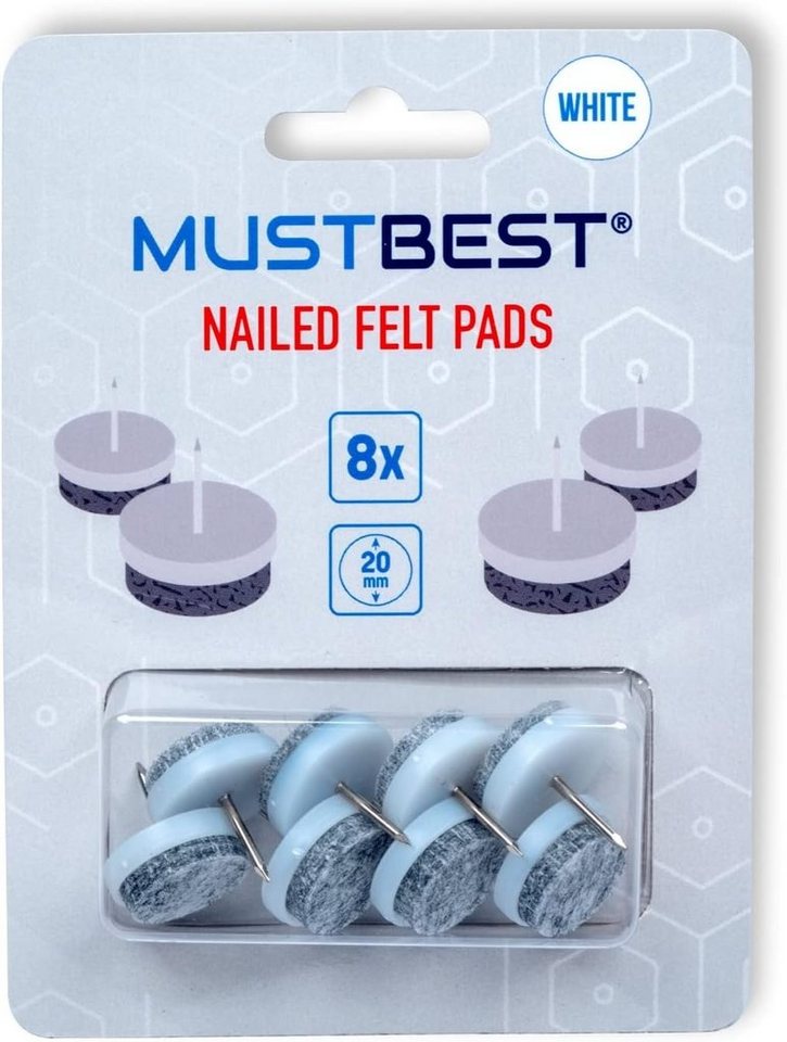 MustBest Möbelfuß 8 Stück runde, Nagelbare Filz-Möbelpolster, Hartholz-Schützer, Weiß, (8-St) von MustBest