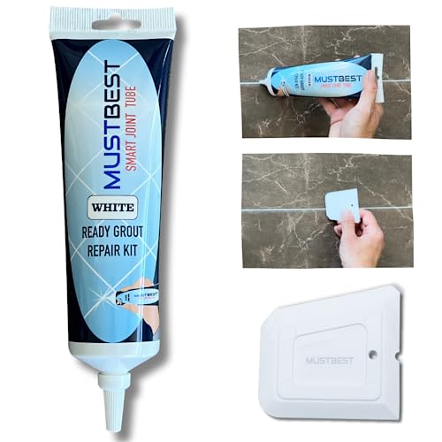 Mustbest Tile Mörtel Reparaturen Füllrohr - 13,4 oz, schnell trocknende Reparaturkit, Wiederherstellung von Fliesenverbindungen, einfache Fliesenmörtel -Squeeze -Röhre (weiß, 13,4 oz) von MustBest