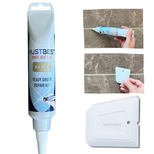 Mustbest Tile Mörtel Reparaturen Renove Fills Rohr - 8,8 oz, schnell trocknende Reparaturkit, Wiederherstellung von Fliesenverbindungen, einfache Fliesenmörtel -Squeeze -Röhre (Beige, 8,8 oz) von MustBest