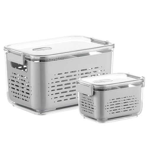 Kunststoff Kühlschrank Organizer Set Frischhaltedosen Obst Gemüse mit Deckel Sieb Abtropfsieb Wiederverwendbar Fridge Frischhalteboxen zum Aufbewahren Salat Beeren Vorratsdosen 2er-Set (1,8L+9L) von Mustbeau