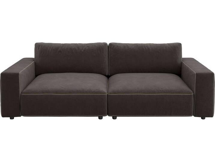 Big-Sofa MUSTERRING LUCIA , braun (espresso floris), B:252cm H:81cm T:124cm, Flachgewebe FLORIS (100% Polyester), Flachgewebe VALMONT (60% Baumwolle/ 40% Leinen), Microfaser CRONA (100% Polyester), Sofas, in vielen Qualitäten und 4 unterschiedlichen Nähten, 2,5-Sitzer von Musterring
