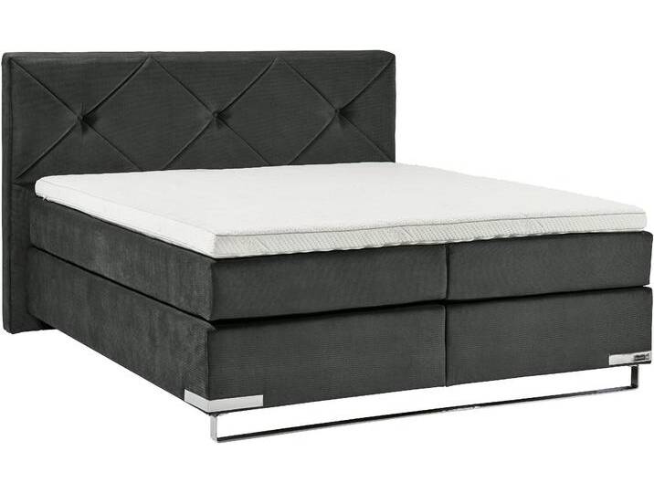 Boxspringbett MUSTERRING Dubai , schwarz (d 040 anthrazit), B:177cm L:214cm, Komplettbetten, Boxspringbett, Kufe in Chrom, 3 Härtegrade, Kopfteil mit Knopfheftung von Musterring