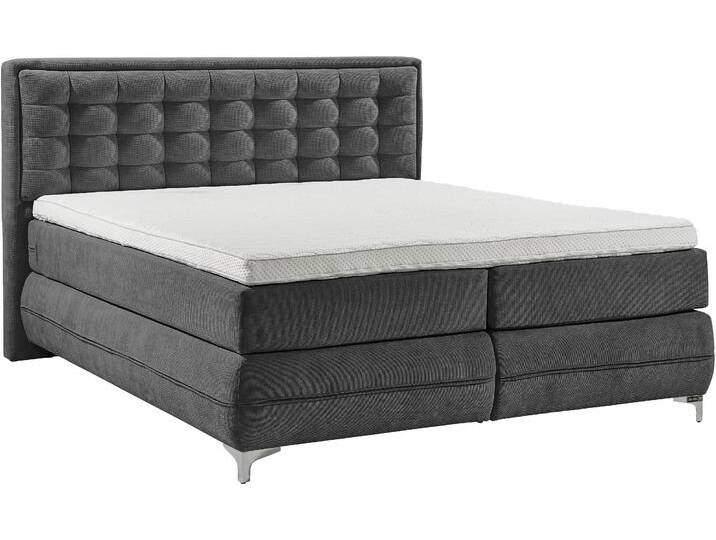 Boxspringbett MUSTERRING Dubai , schwarz (d 040 anthrazit), B:197cm L:214cm, Komplettbetten, Boxspringbett, Winkelfuß in Chrom, 3 Härtegrade, Kopfteil in Kassettensteppung von Musterring