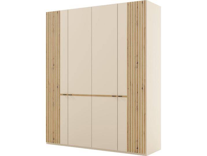 Drehtürenschrank MUSTERRING Isabelle , beige (champagner, dekor), B:197,3cm H:216cm T:58cm, Holzwerkstoff, Hartfaserplatte, Schränke, Lamellen in Eiche, Griffe in schwarz, verschiedene Größen und Farben von Musterring