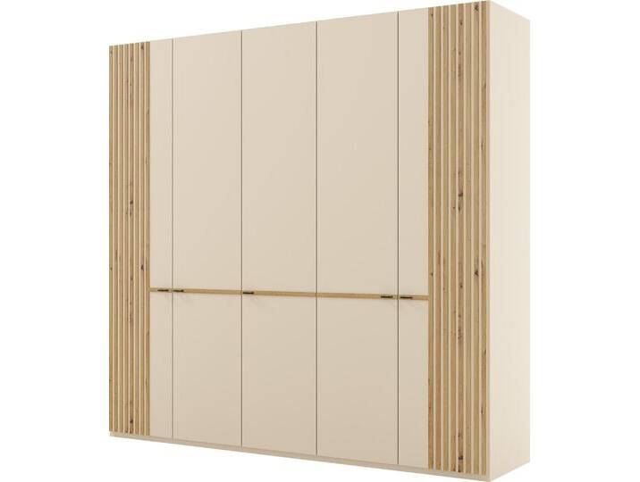 Drehtürenschrank MUSTERRING Isabelle , beige (champagner, dekor), B:246,3cm H:216cm T:58cm, Holzwerkstoff, Hartfaserplatte, Schränke, Lamellen in Eiche, Griffe in schwarz, verschiedene Größen und Farben von Musterring