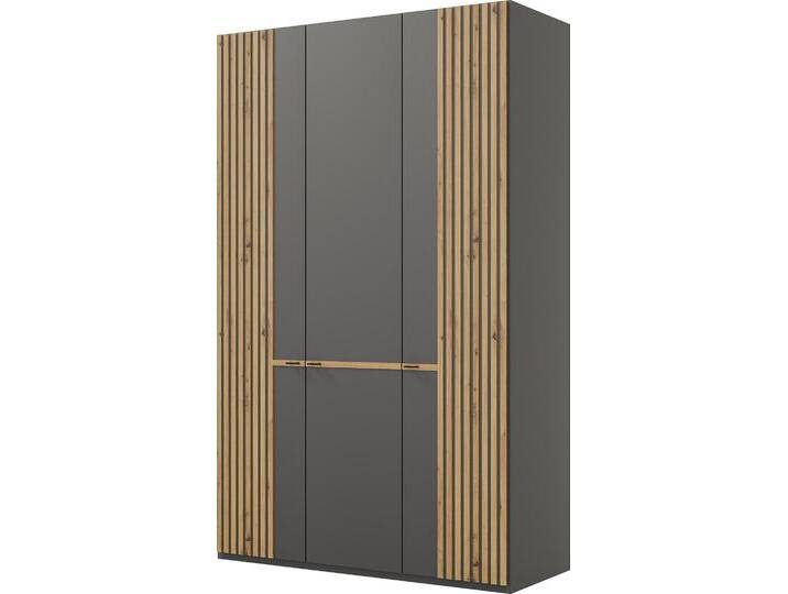 Drehtürenschrank MUSTERRING Isabelle , grau (graphit, dekor), B:148,4cm H:216cm T:58cm, Holzwerkstoff, Hartfaserplatte, Schränke, Lamellen in Eiche, Griffe in schwarz, verschiedene Größen und Farben von Musterring