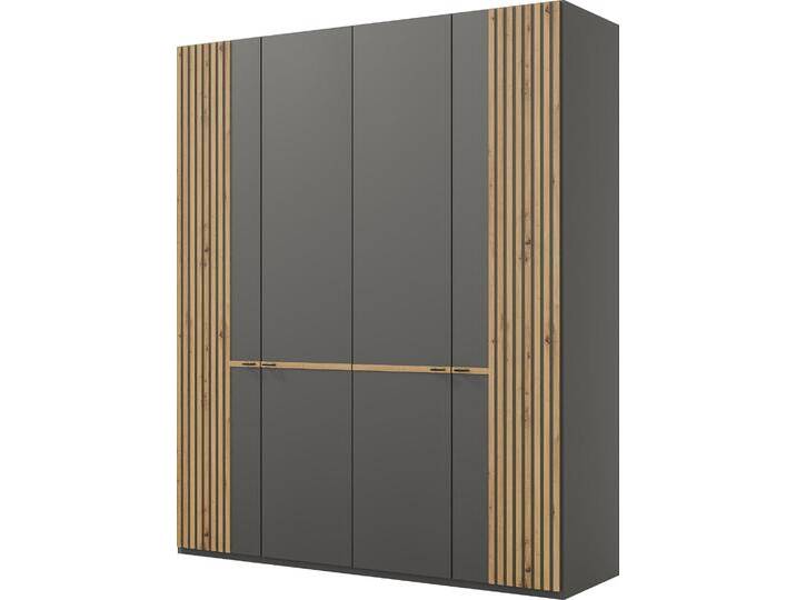 Drehtürenschrank MUSTERRING Isabelle , grau (graphit, dekor), B:197,3cm H:216cm T:58cm, Holzwerkstoff, Hartfaserplatte, Schränke, Lamellen in Eiche, Griffe in schwarz, verschiedene Größen und Farben von Musterring