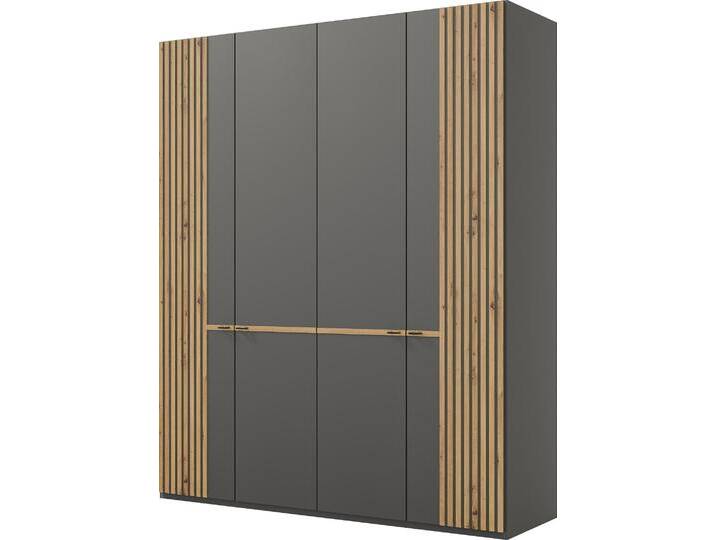 Drehtürenschrank MUSTERRING Isabelle , grau (graphit, dekor), B:197,3cm H:236cm T:58cm, Holzwerkstoff, Hartfaserplatte, Schränke, Lamellen in Eiche, Griffe in schwarz, verschiedene Größen und Farben von Musterring