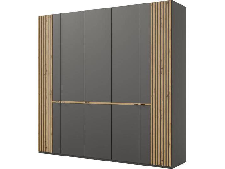 Drehtürenschrank MUSTERRING Isabelle , grau (graphit, dekor), B:246,3cm H:216cm T:58cm, Holzwerkstoff, Hartfaserplatte, Schränke, Lamellen in Eiche, Griffe in schwarz, verschiedene Größen und Farben von Musterring