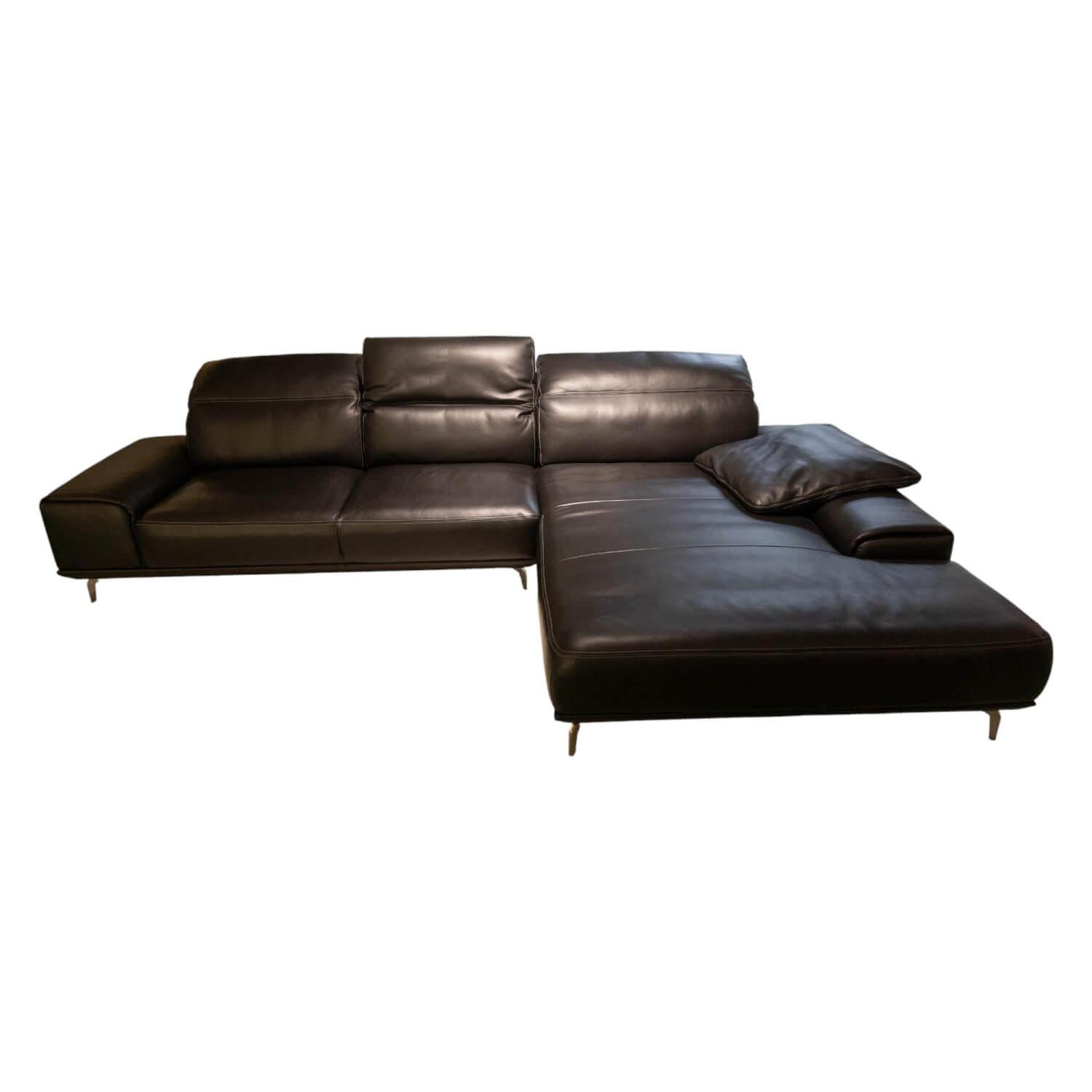 Ecksofa 2490 MR Leder Z77 99 Black Pearl Schwarz Metallkufe Chrom Glanz Inklusiv... von Musterring