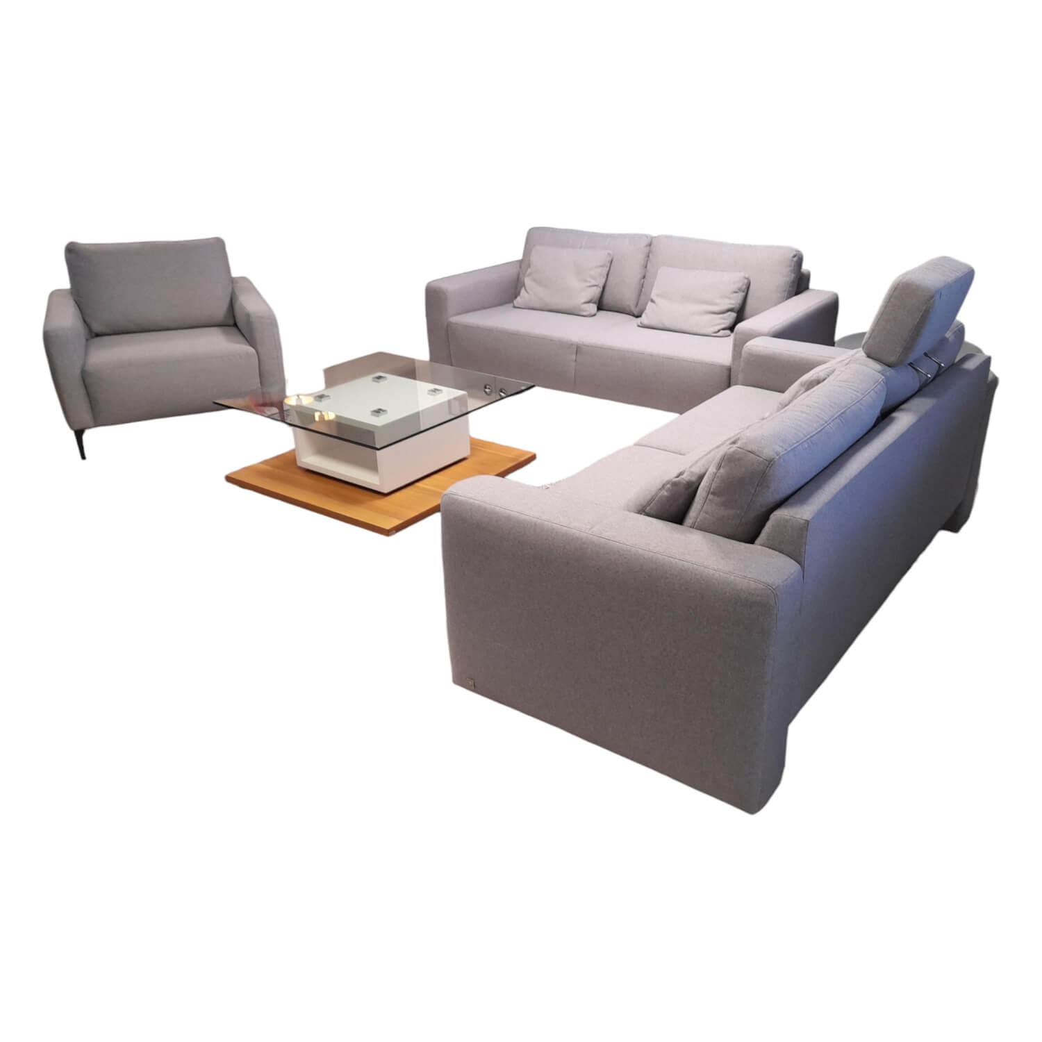 Garnitur MR 4530 Stoff Florida Grey Grau 2 Sofas 1 Sessel von Musterring