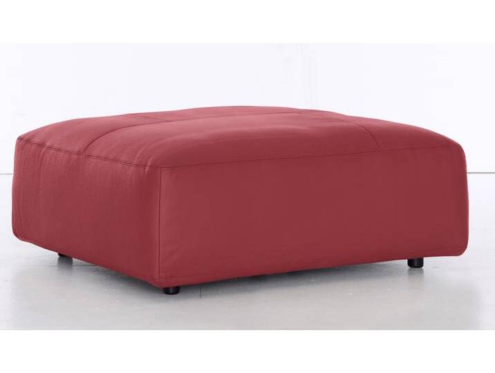 Hocker MUSTERRING LUCIA , rot (karminrot bax), B:120cm H:43cm T:120cm, Flachgewebe VALMONT (60% Baumwolle/40% Leinen), Leder PURO, pigmentiertes Leder, Microfaser CRONA (100% Polyester), Flachgewebe FLORIS (100% Polyester), Leder BAX, pigmentiertes Leder, Hocker, Lederhocker Polsterhocker von Musterring