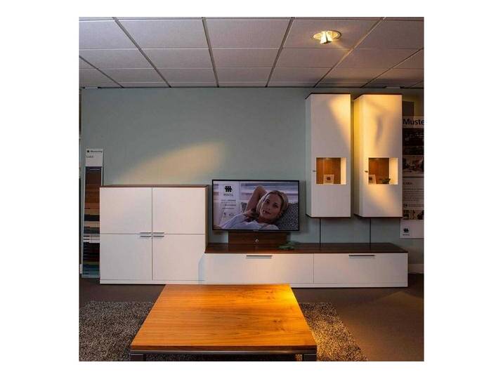 Musterring Anbauschrank Wohnwand Kara System Weiß Lackiert Griff Edelstahl von Musterring