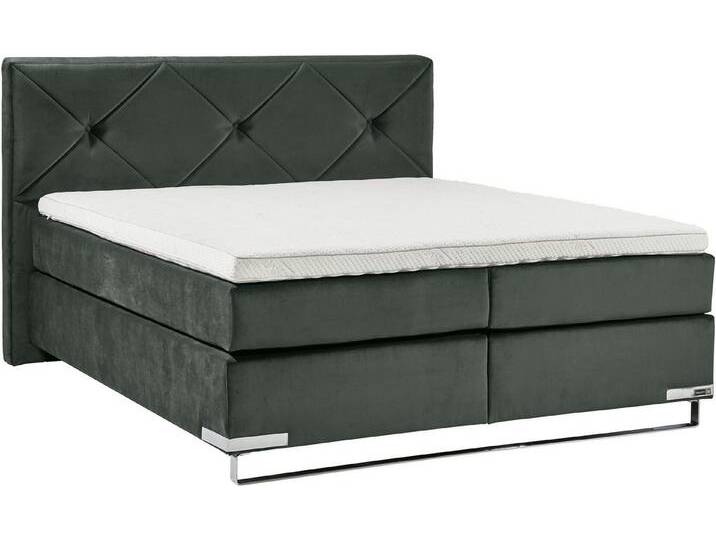 Musterring Boxspringbett Dubai, Kufe in Chrom, 3 Härtegrade, Kopfteil mit Knopfheftung, grau, TYPA Bonnellfederkern-Unterpolsterung, Bonnell-Federkernmatratze , H3 (75 kg - 100 kg) von Musterring