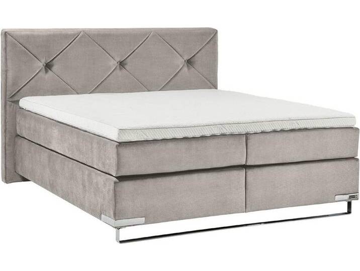 Musterring Boxspringbett Dubai, Kufe in Chrom, 3 Härtegrade, Kopfteil mit Knopfheftung, grau, TYPD Tonnentaschenfederkern-Unterpolsterung, 7-Zonen-Taschen-Federkernmatratze , H3 (75 kg) von Musterring