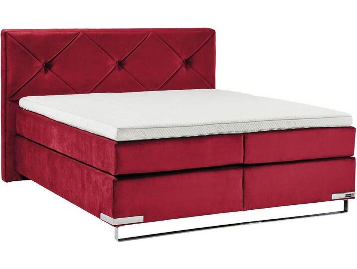 Musterring Boxspringbett Dubai, Kufe in Chrom, 3 Härtegrade, Kopfteil mit Knopfheftung, rot, TYPD Tonnentaschenfederkern-Unterpolsterung, 7-Zonen-Taschen-Federkernmatratze , H4 (75 kg) von Musterring