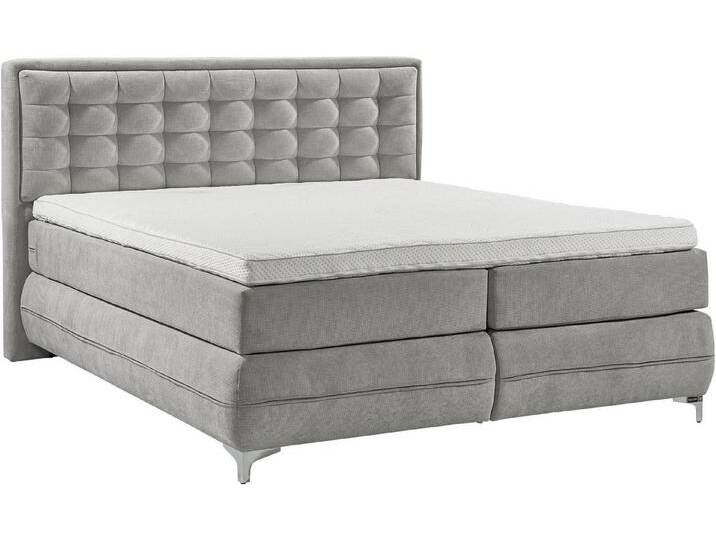 Musterring Boxspringbett Dubai, Winkelfuß in Chrom, 3 Härtegrade, Kopfteil in Kassettensteppung, grau, TYPB Bonnellfederkern-Unterpolsterung, 7-Zonen-Taschen-Federkernmatratze , H3 (75 kg) von Musterring