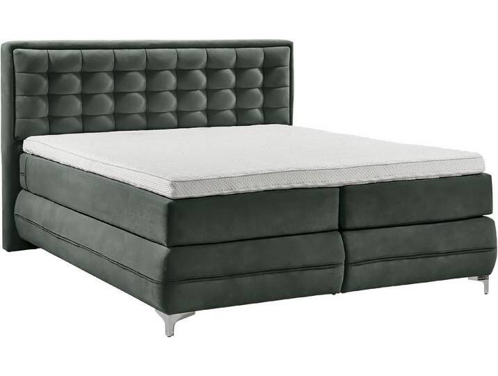 Musterring Boxspringbett Dubai, Winkelfuß in Chrom, 3 Härtegrade, Kopfteil in Kassettensteppung, grau, TYPB Bonnellfederkern-Unterpolsterung, 7-Zonen-Taschen-Federkernmatratze , H4 (100 kg) von Musterring